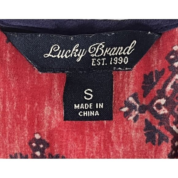 Lucky Brand Women's Sz S Red & Blue Sleeveless V Neck 100% Silk Trapeze Tank Top - Picture 4 of 7